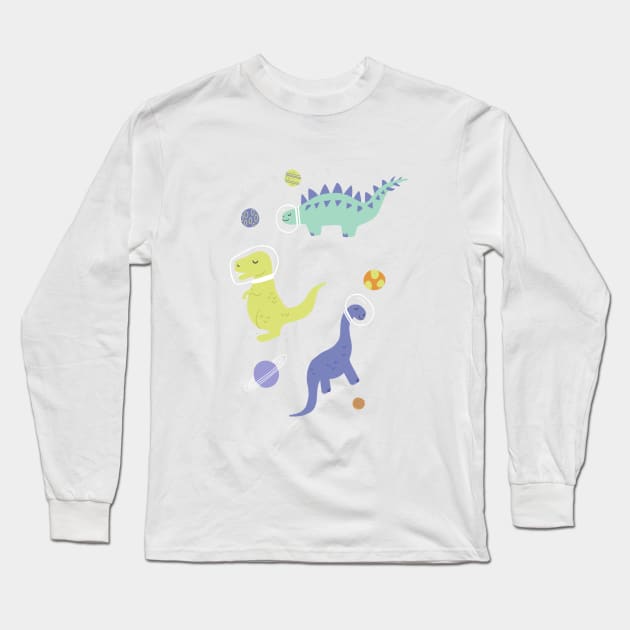 Cute Dinosaurs in Space Long Sleeve T-Shirt by latheandquill